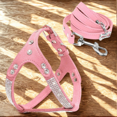 harnais pour chien couleur rose avec cristaux