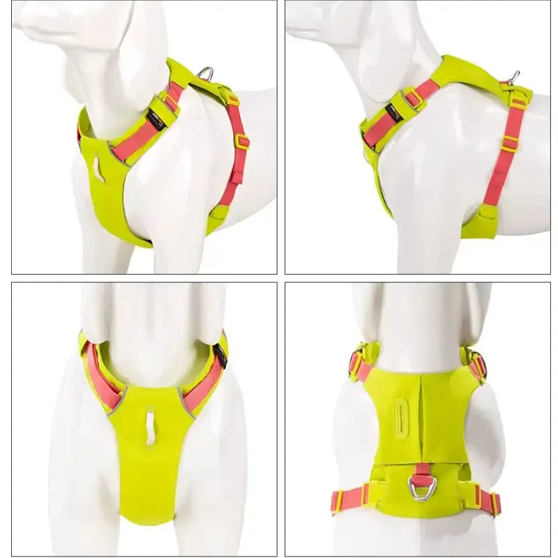 Un harnais pour chiens de couleur jaune.