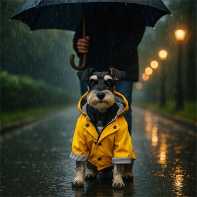 impermeable pour chien avec maitre sous pluie