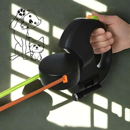Une laisse à enrouler pour chien de couleur noire.