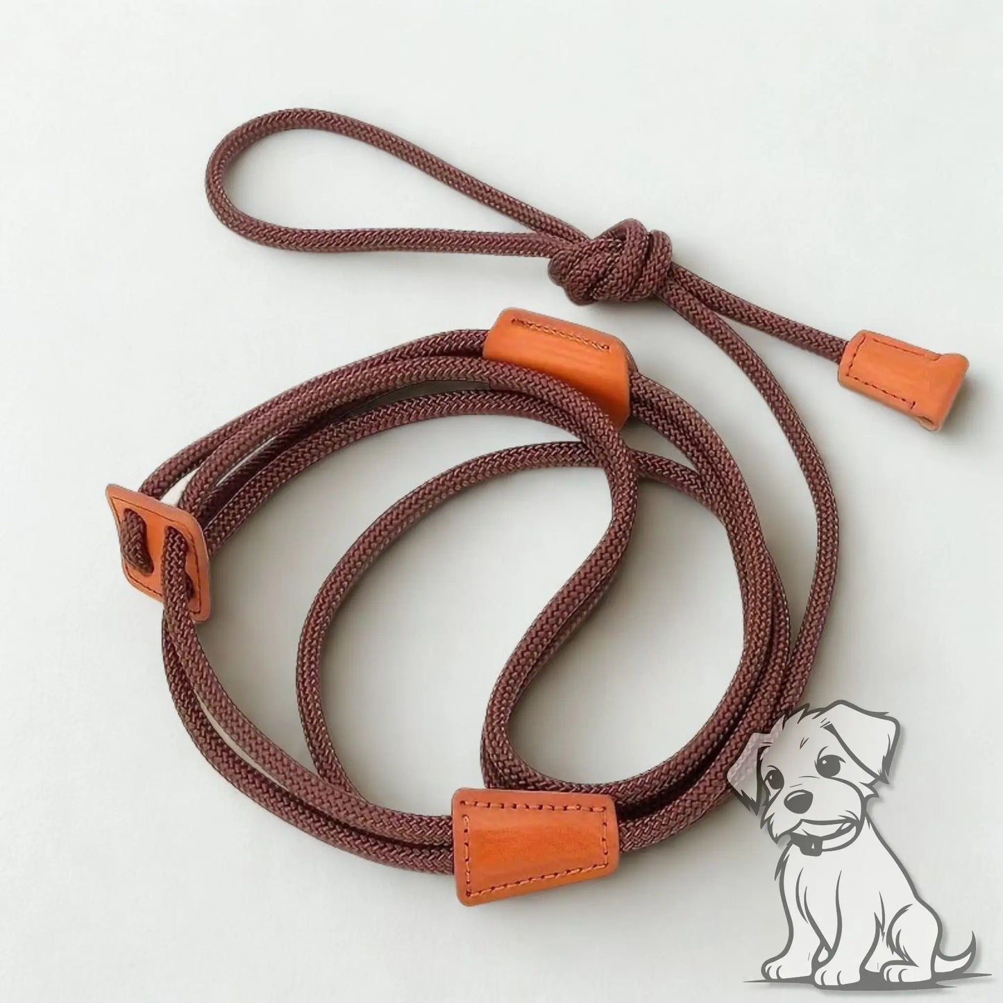 Une laisse pour chien en corde de couleur marron.