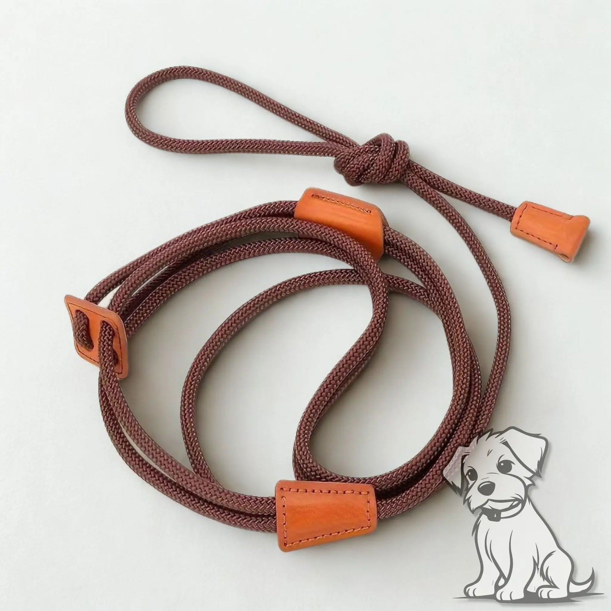 Une laisse pour chien en corde de couleur marron.