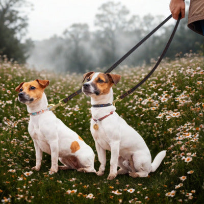 laisse de chien deux jack russell laisse champs fleur
