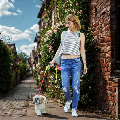 laisse mains libres pour chien galaxy-femme prommene petit chien