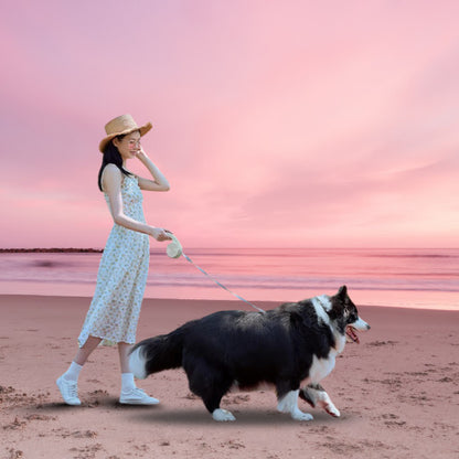 laisse pour chien femme ballade plage avec chien en laisse