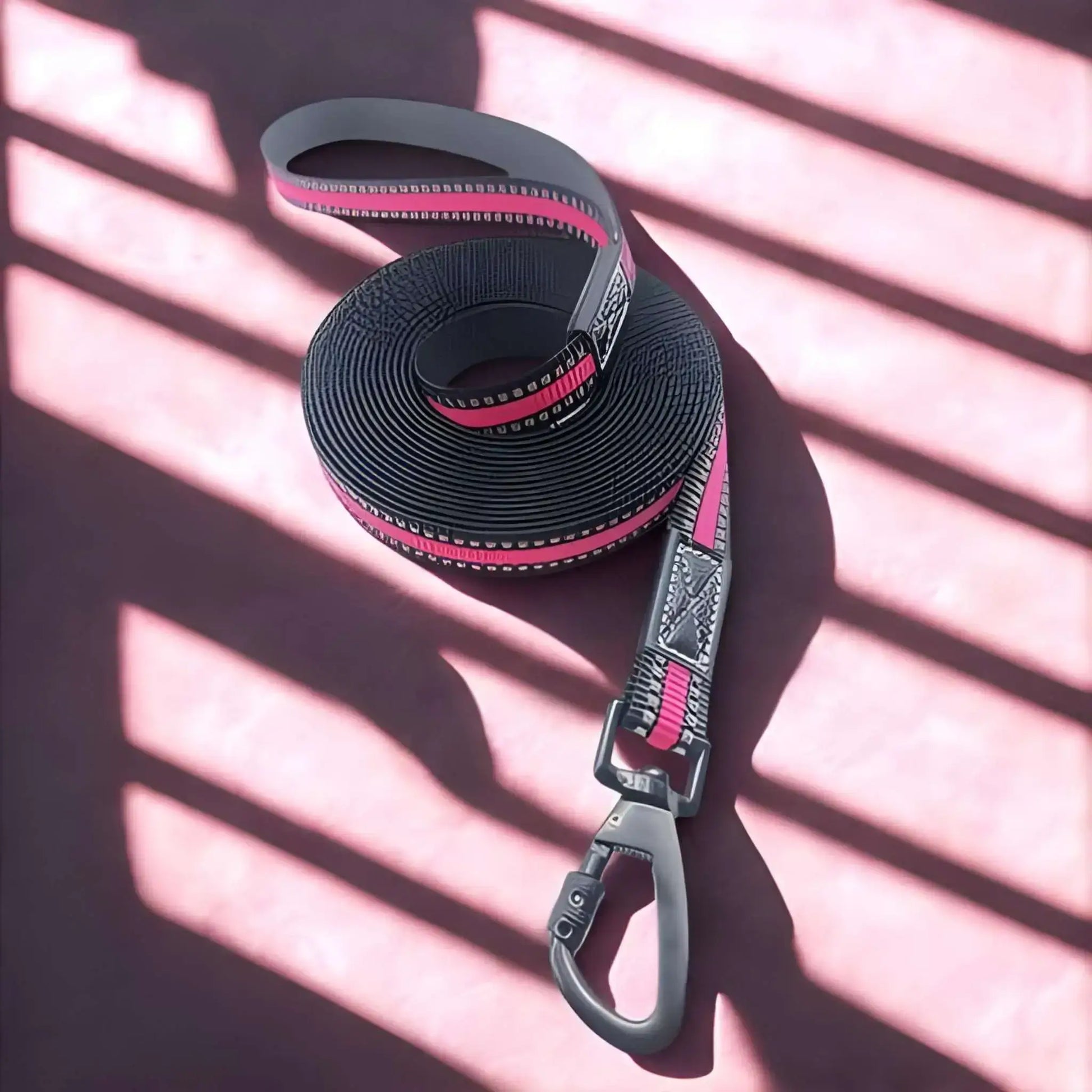 Une longe pour chien de couleur rose réfléchissante.