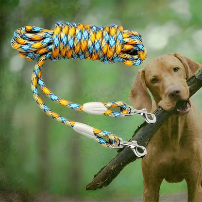 Un baraque allemand avec un bâton et une longe pour chien orange.