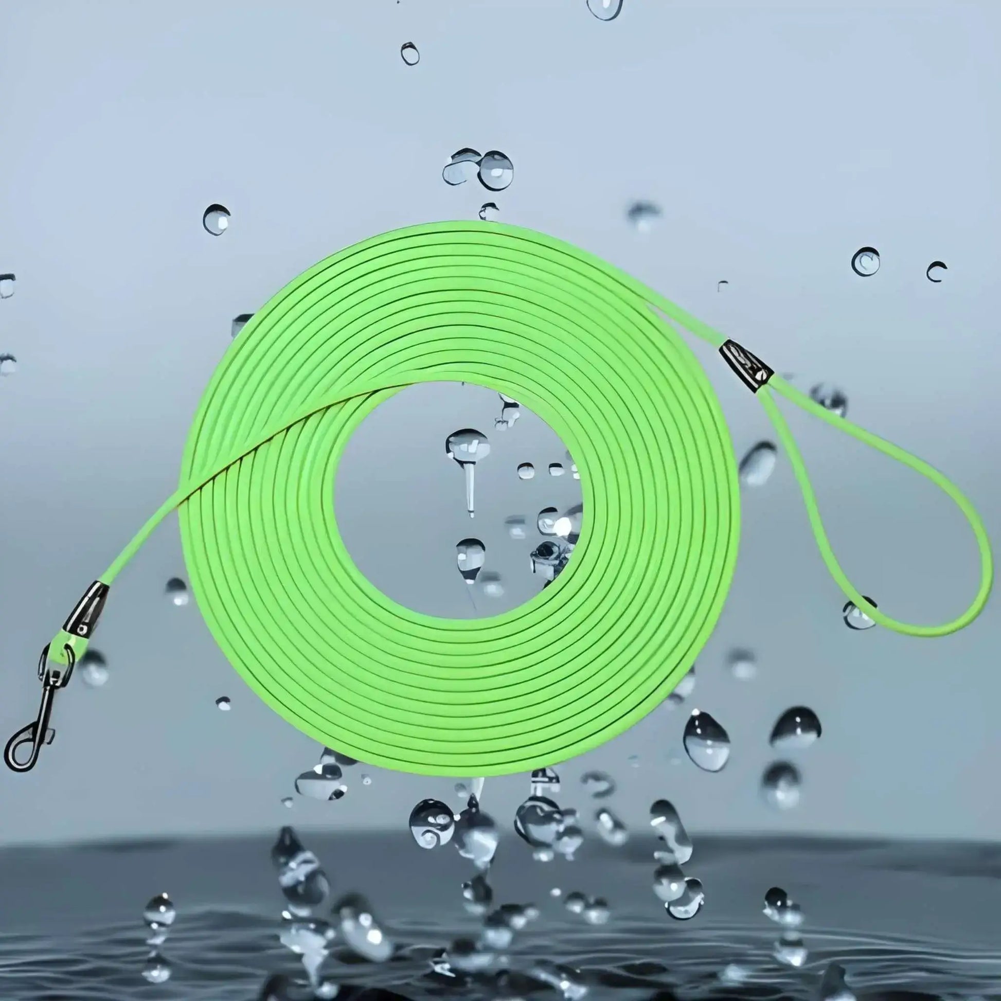 Une longe pour chien vert fluo imperméable.