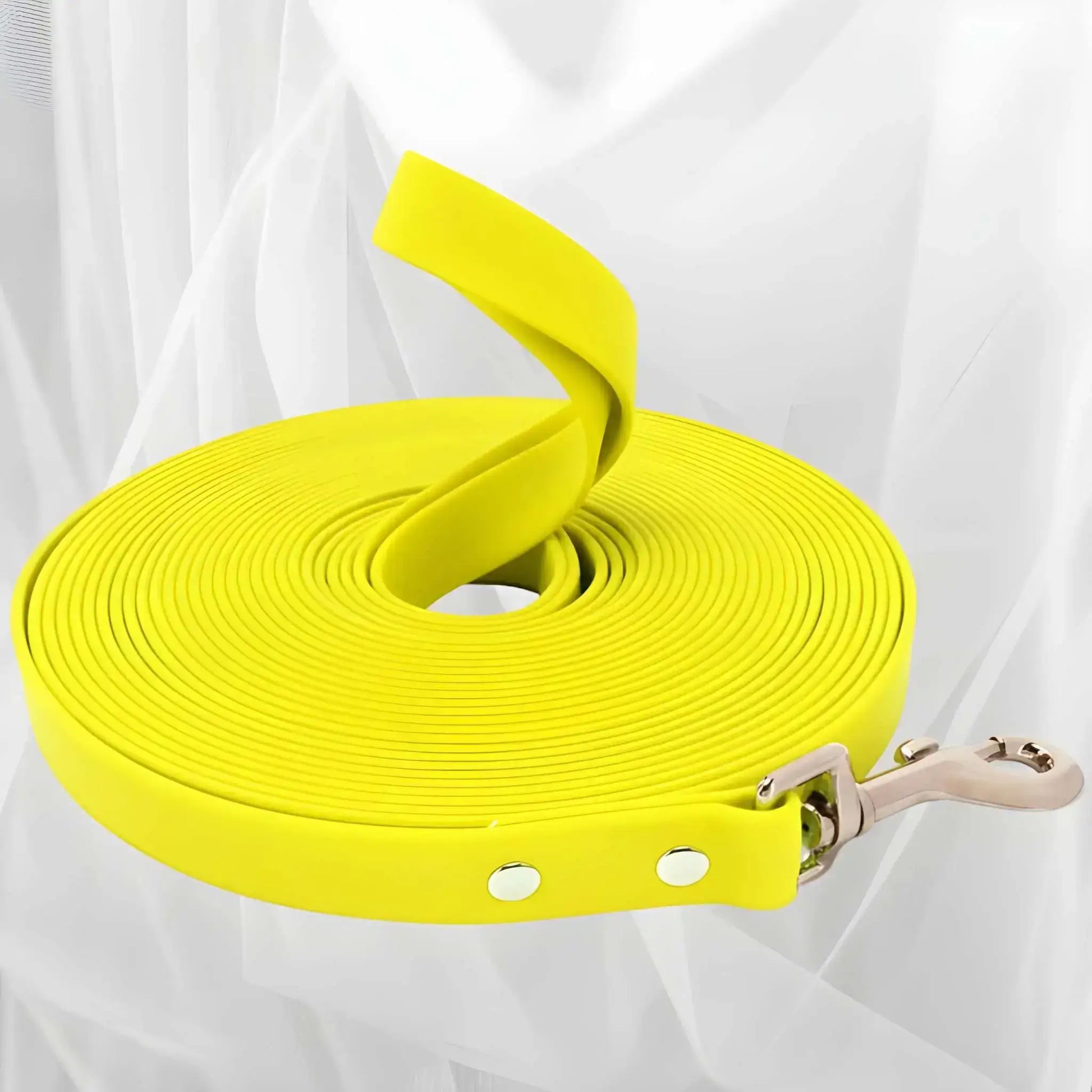 Une longe pour chien de couleur jaune fluo.