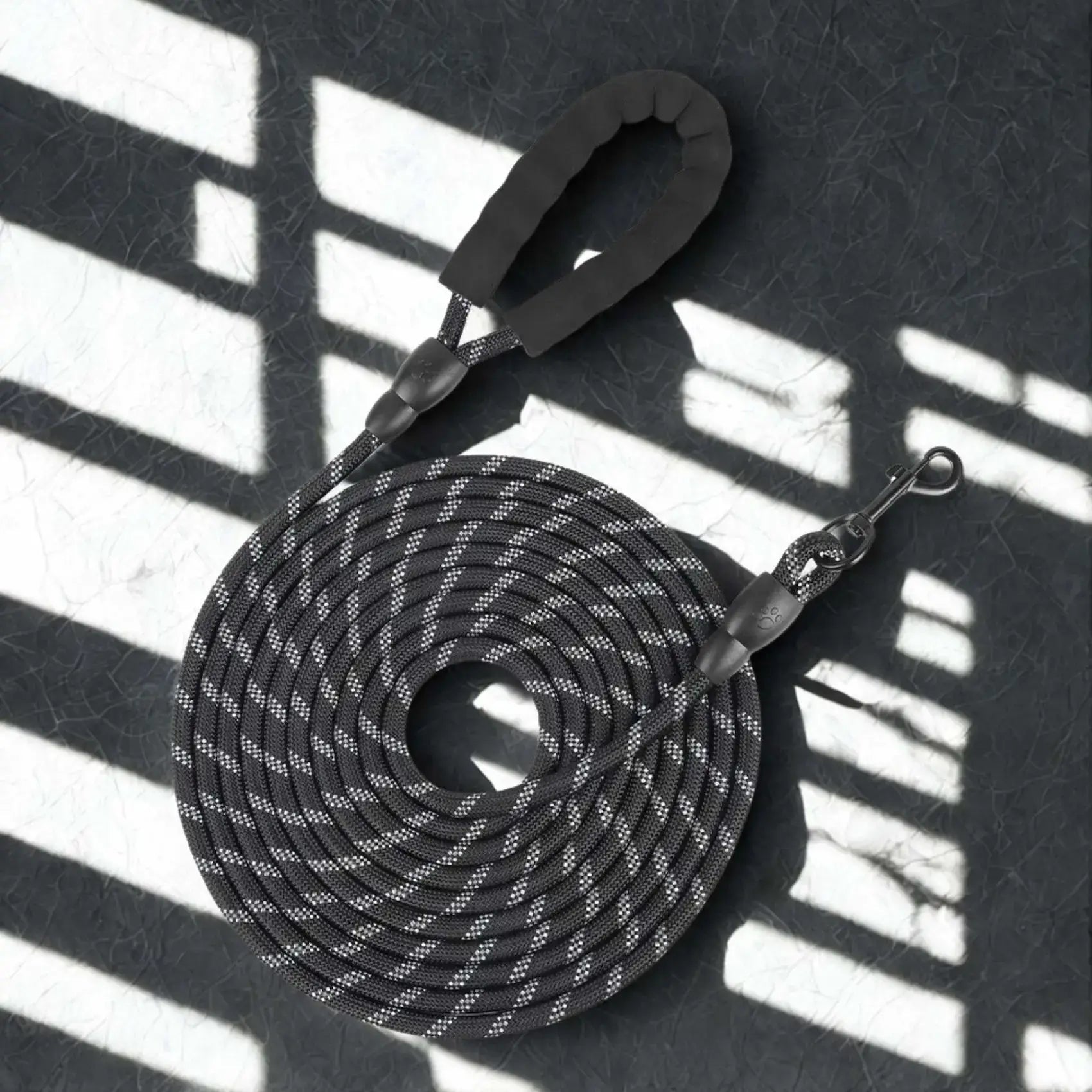 Une longe pour chien de couleur noire réfléchissante.
