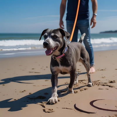 longe pour chien plage maitre longe orange