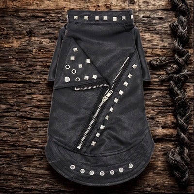 manteau chien cuir couleur noir avec rivet