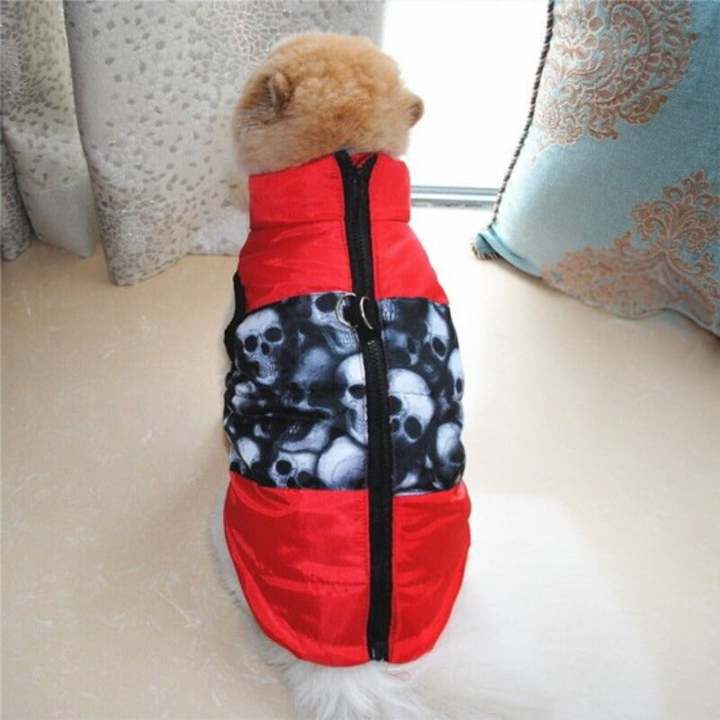 manteau pour chien model rouge motif tete mort