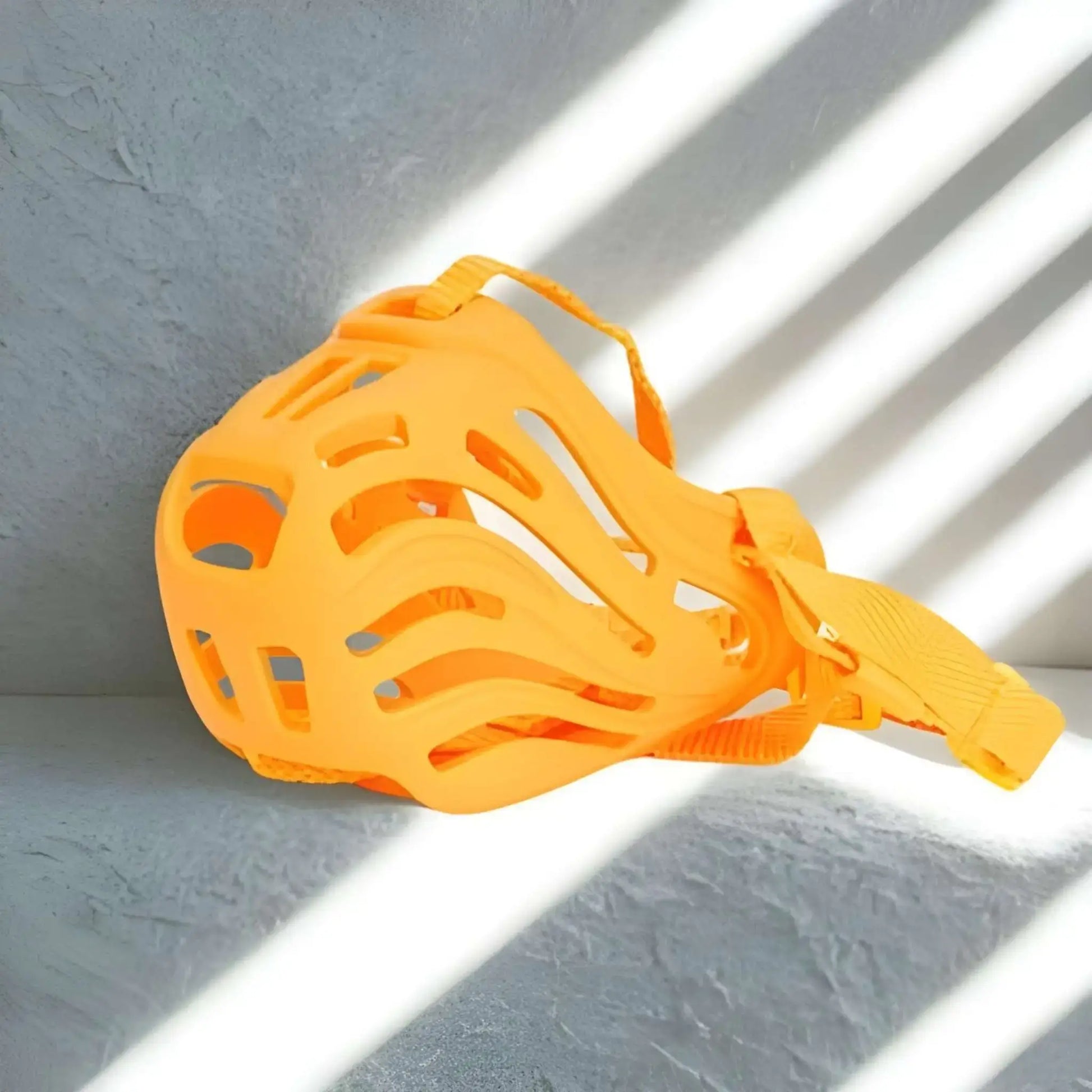 Une muselière de couleur jaune.