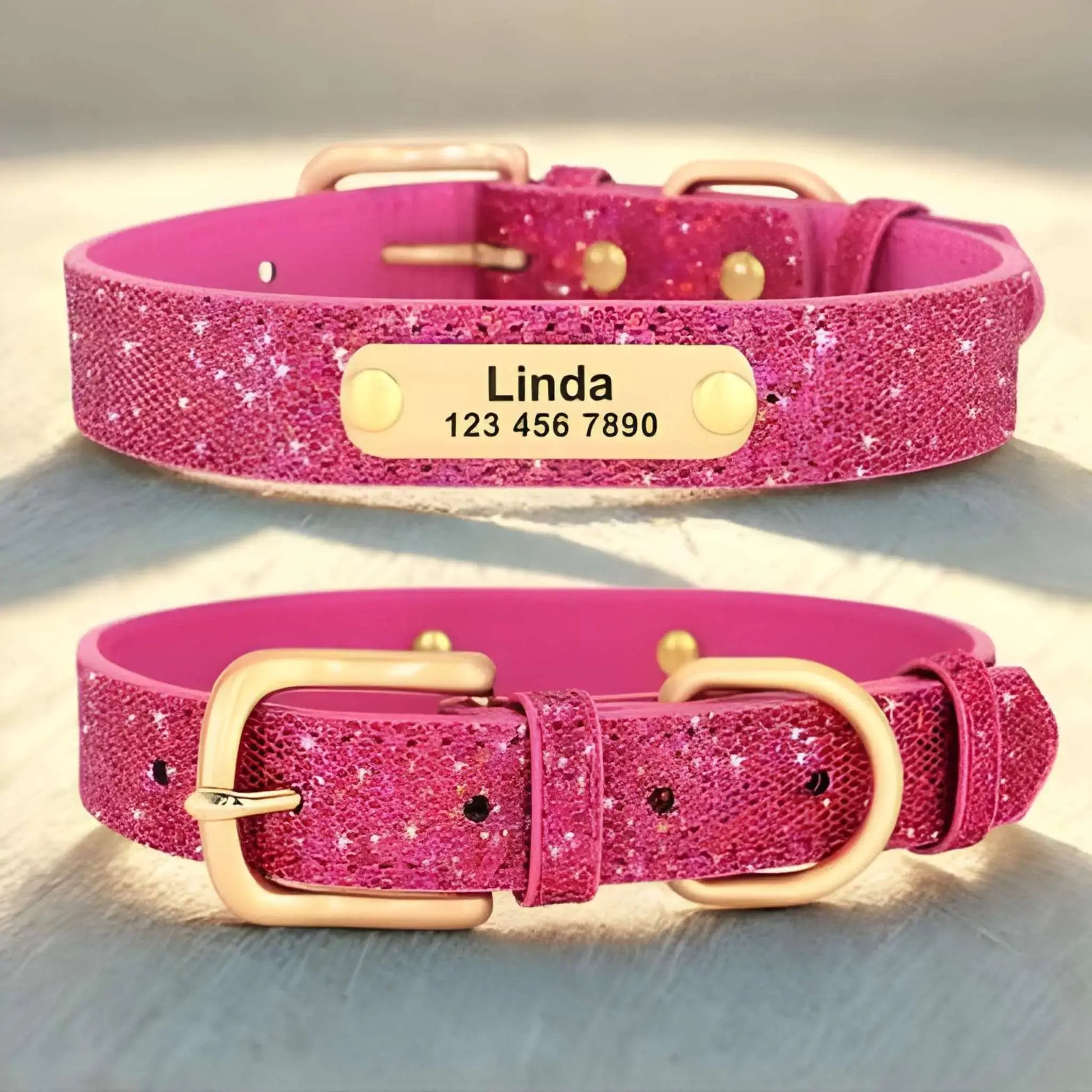 Personnalisation de collier pour chien rose.