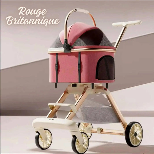 Une poussette pour chien de couleur ciel profond rouge britanque.