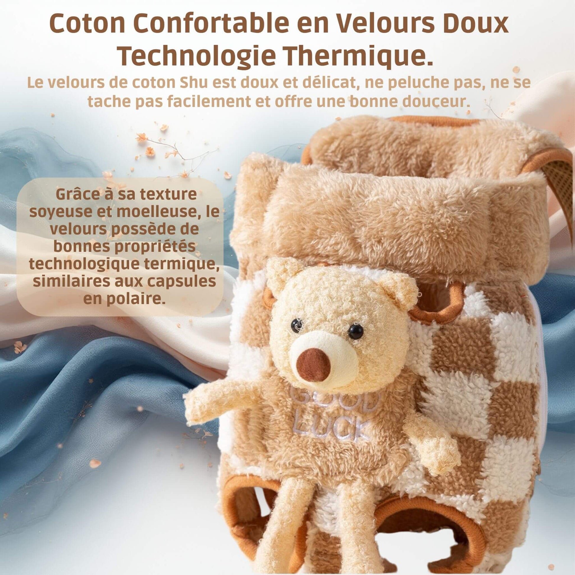 Visuel du sac à dos en velours de coton : grâce à sa texture, il possède une bonne propriété technologique thermique