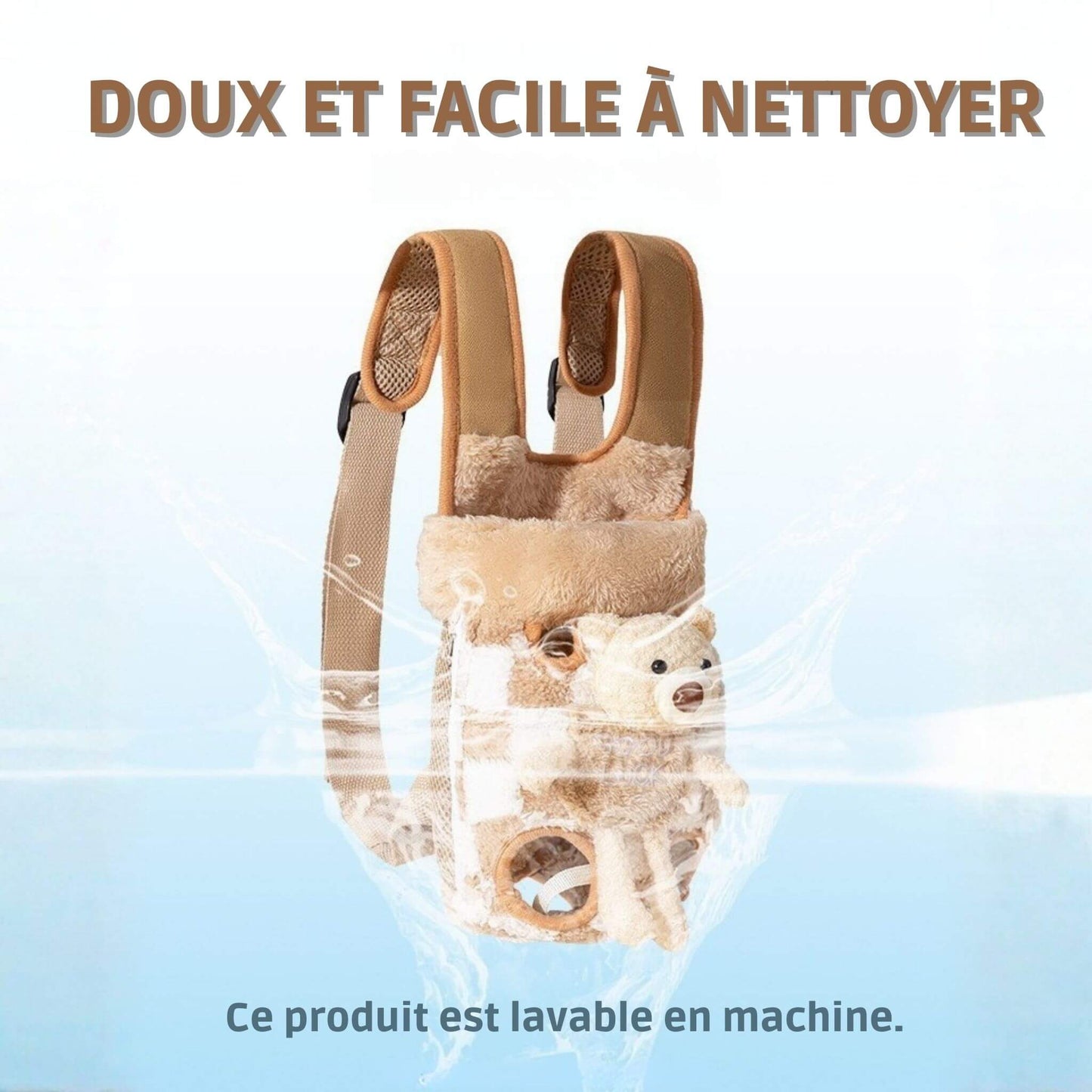 Visuel du sac à dos pour chien doux et facile a laver ce lave a la machine 