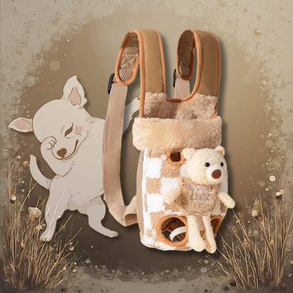 Le sac a dos pour chien avec un dessin d'un chien et une décoration de plantes séchées