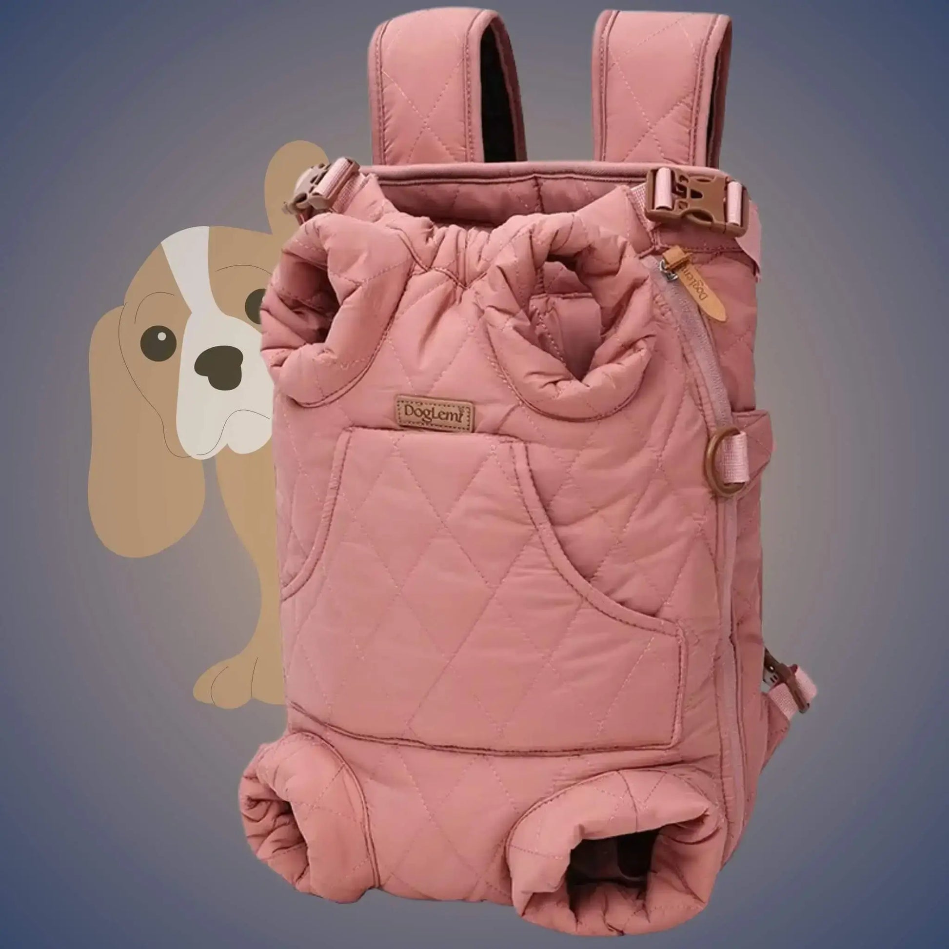 Un sac à dos pour chien de couleur rose.