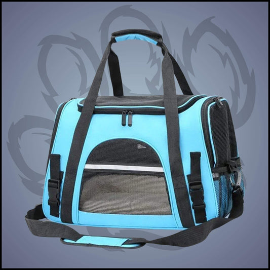 Sac de transport chien bleu avec sangle porté à la main ou en bandoulière