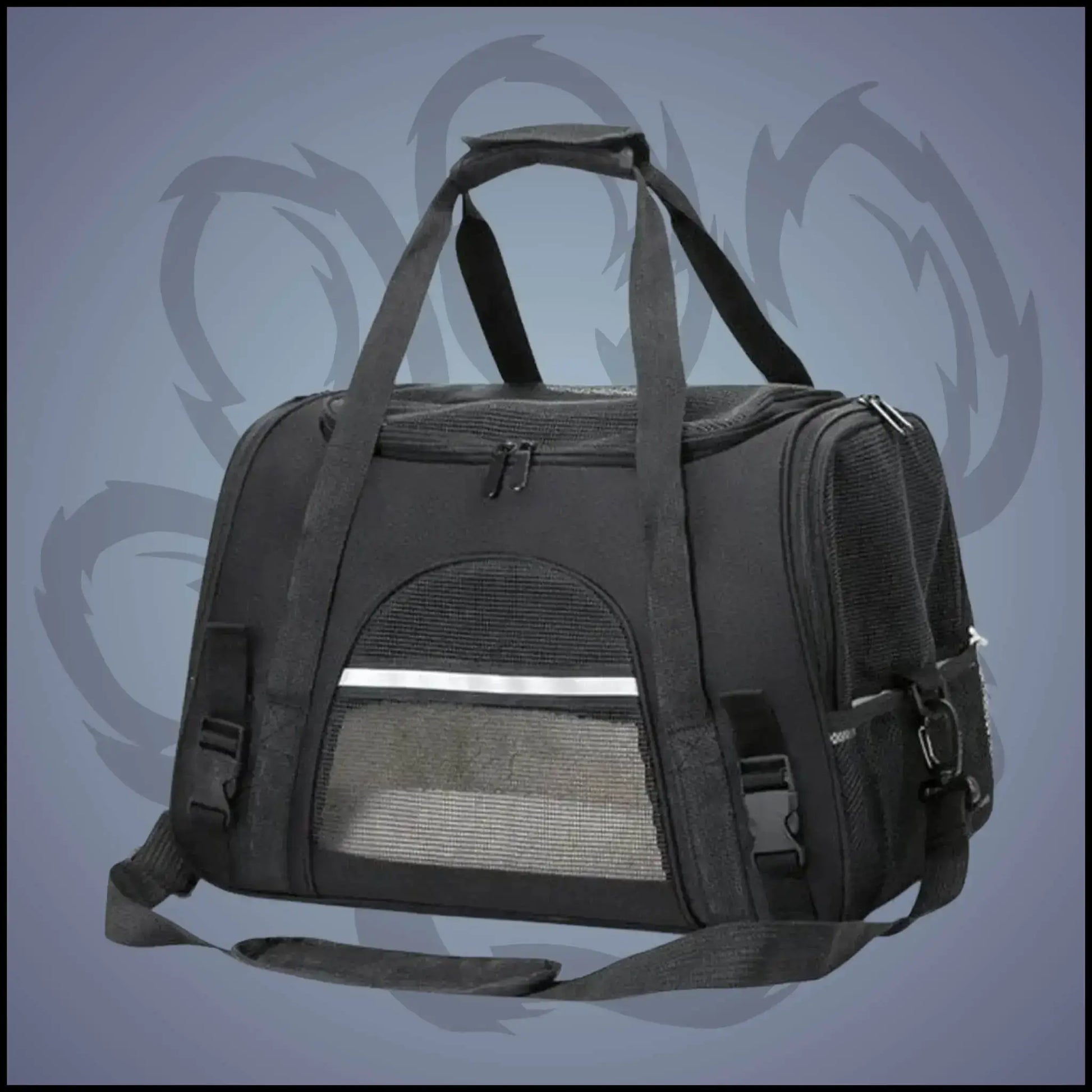Un sac de transport pour chien de couleur noir.