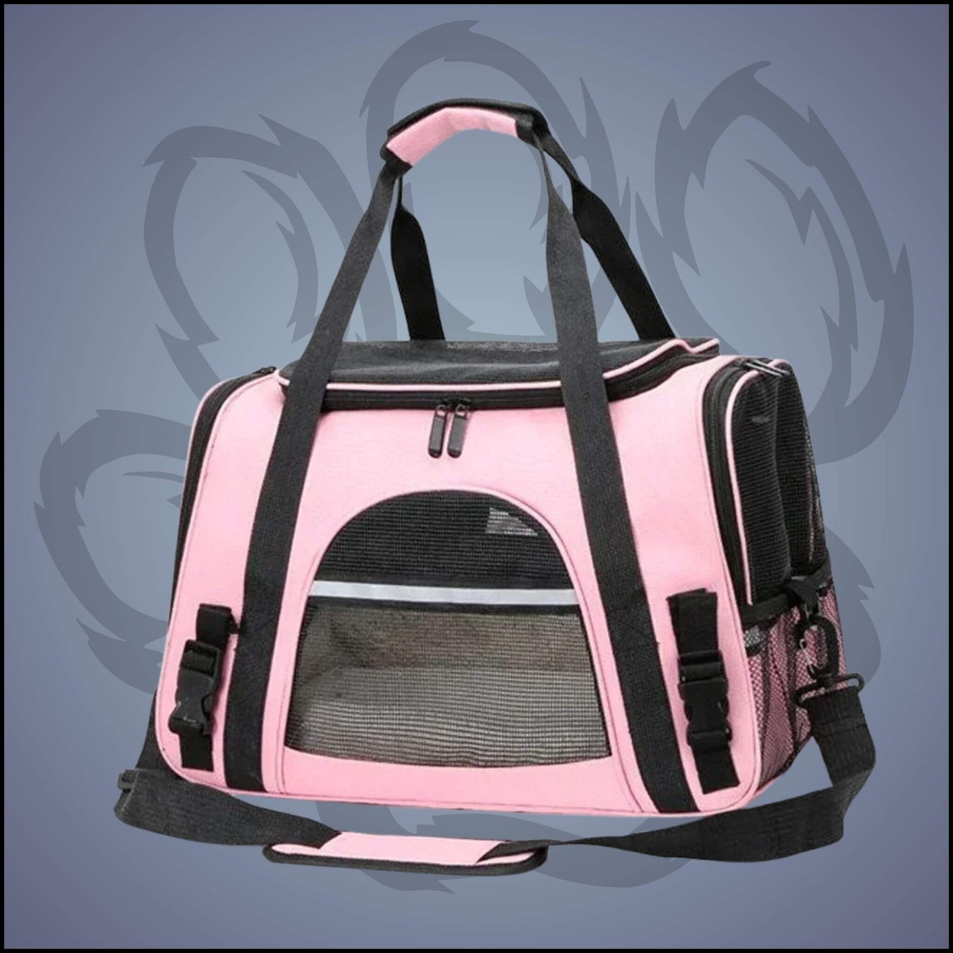 Un sac de transport pour chien rose peut être porté à la main ou en bandoulière.