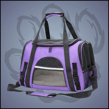 Un sac de transport violet pour chien peut être porté soit à la main, soit en bandoulière.