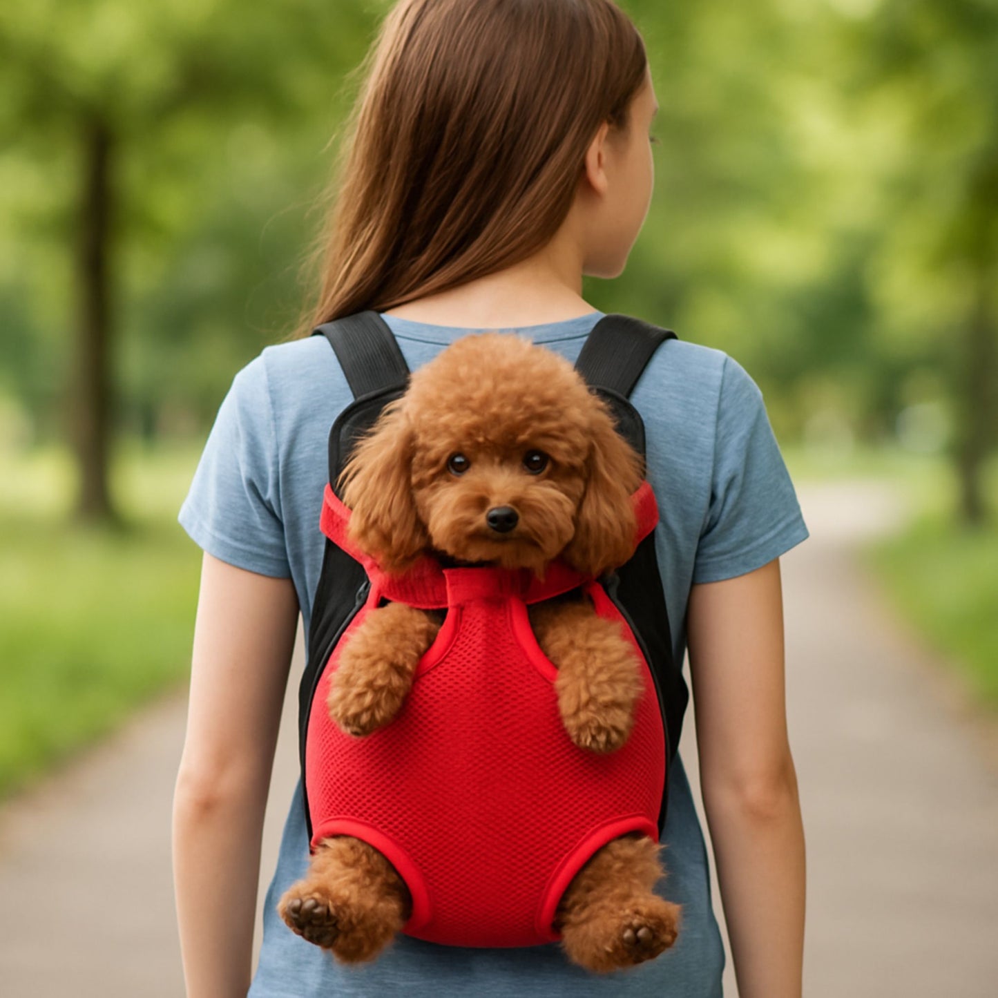 sac de transport chien-canisac jeune fille avec caniche arriere