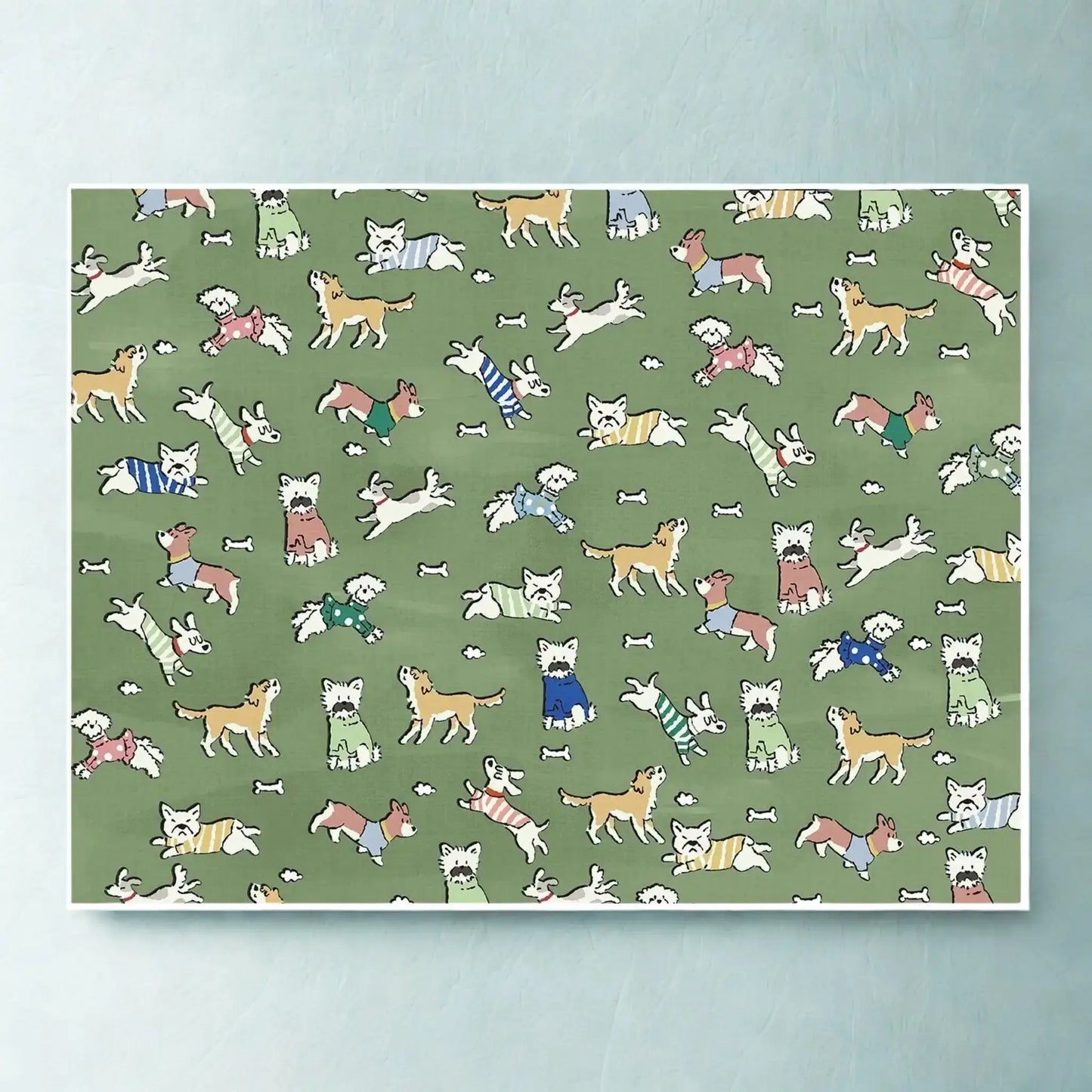 Un tapis frais pour chien de couleur verte avec motif de chien.